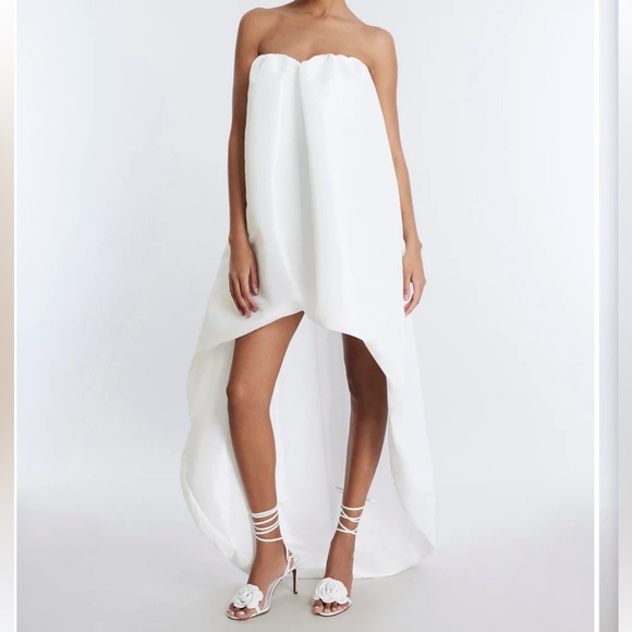 NWOT BCBGMAXAZRIA Bronwen, strapped, Bubble Hem, High-Low Gown, White, Size 4 - Picture 2 of 13